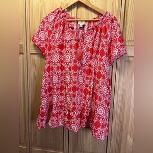 St.John’s Bay Short Sleeve Rayon Blouse Orange/White Print 3X